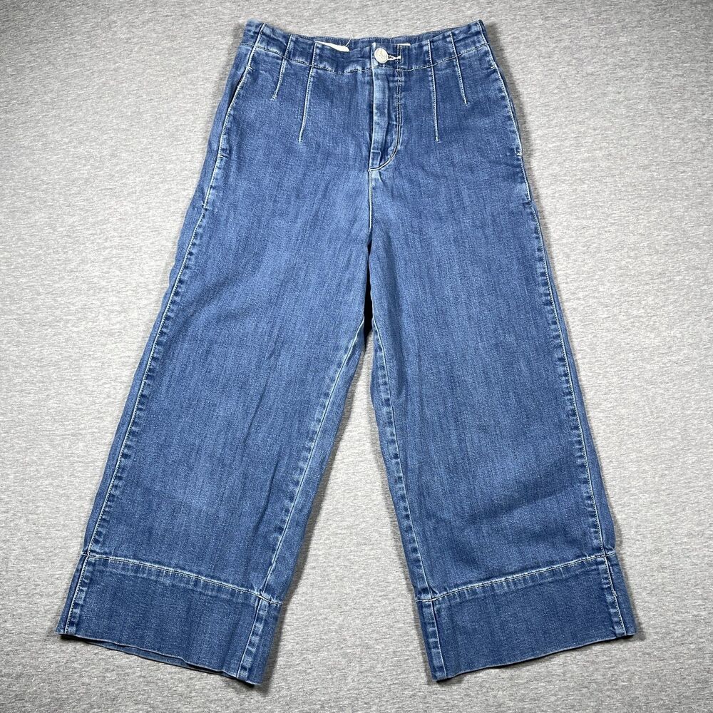 Pilcro And The Letterpress Pants Womens 28 Blue Cropped Wide-Leg Denim Pleated